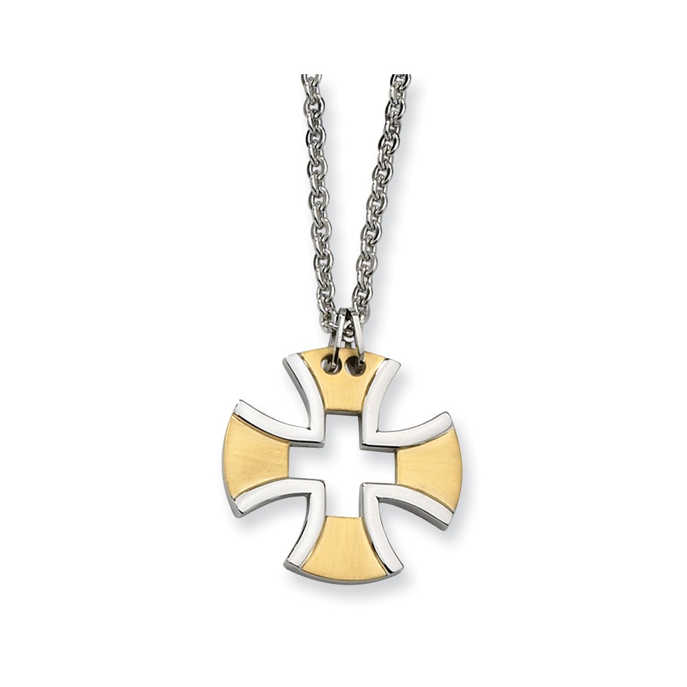 Stainless Steel and Gold Tone Maltese Cross Necklace