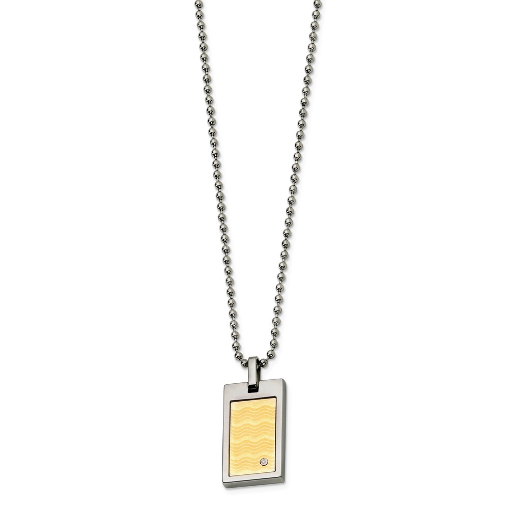 Stainless Steel, 18k Gold Plated and Diamond Dog Tag Necklace