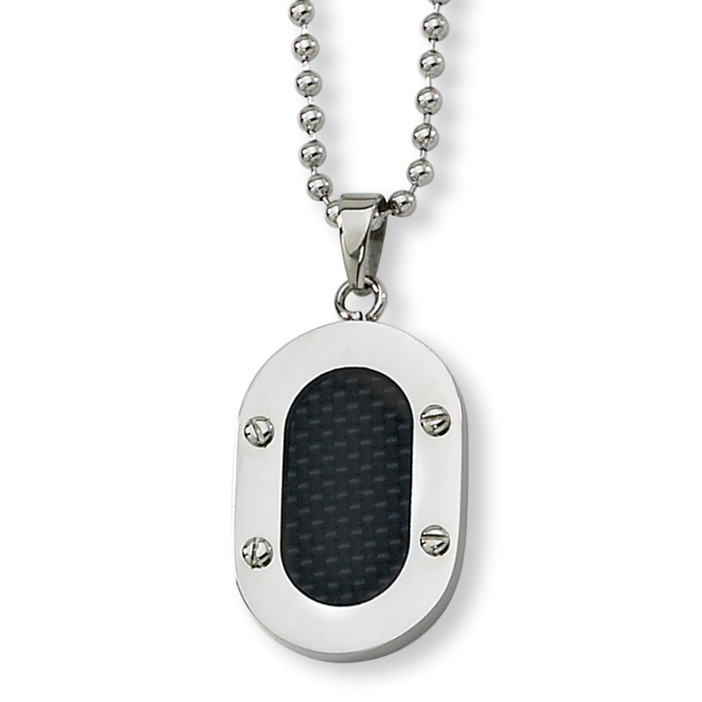 Men&#039;s Stainless Steel and Carbon Fiber Oval Necklace, 22 Inch