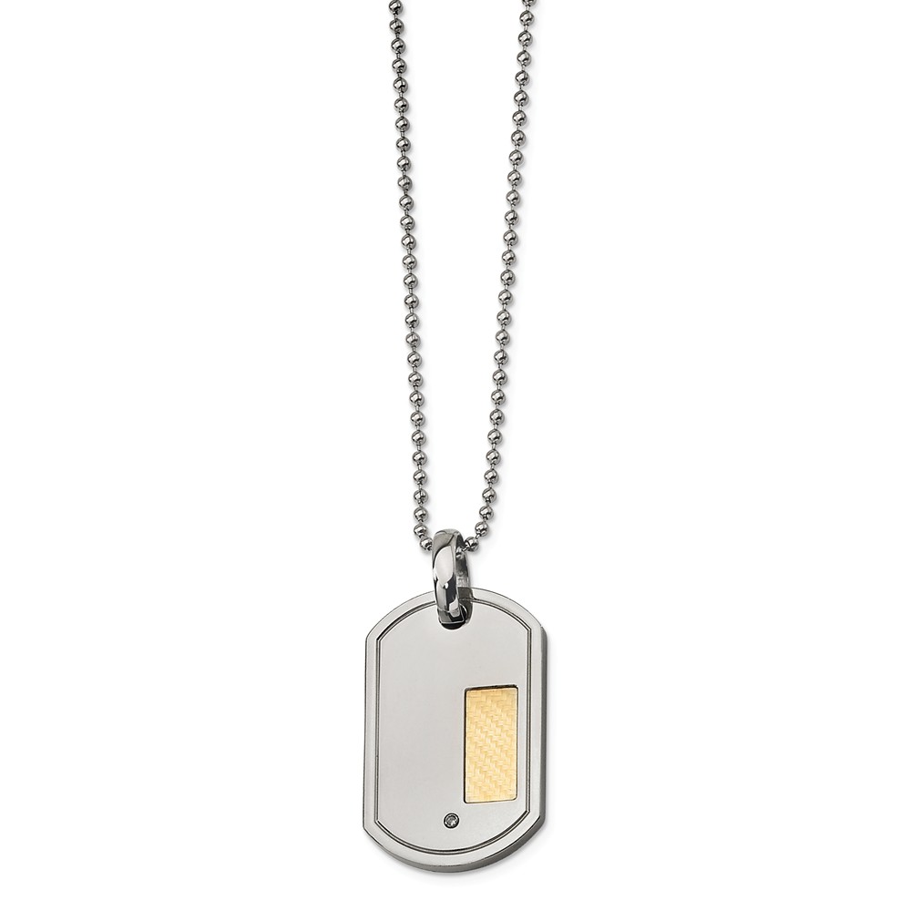 Stainless Steel, 18k Gold Plated and Diamond Accent Dog Tag Necklace