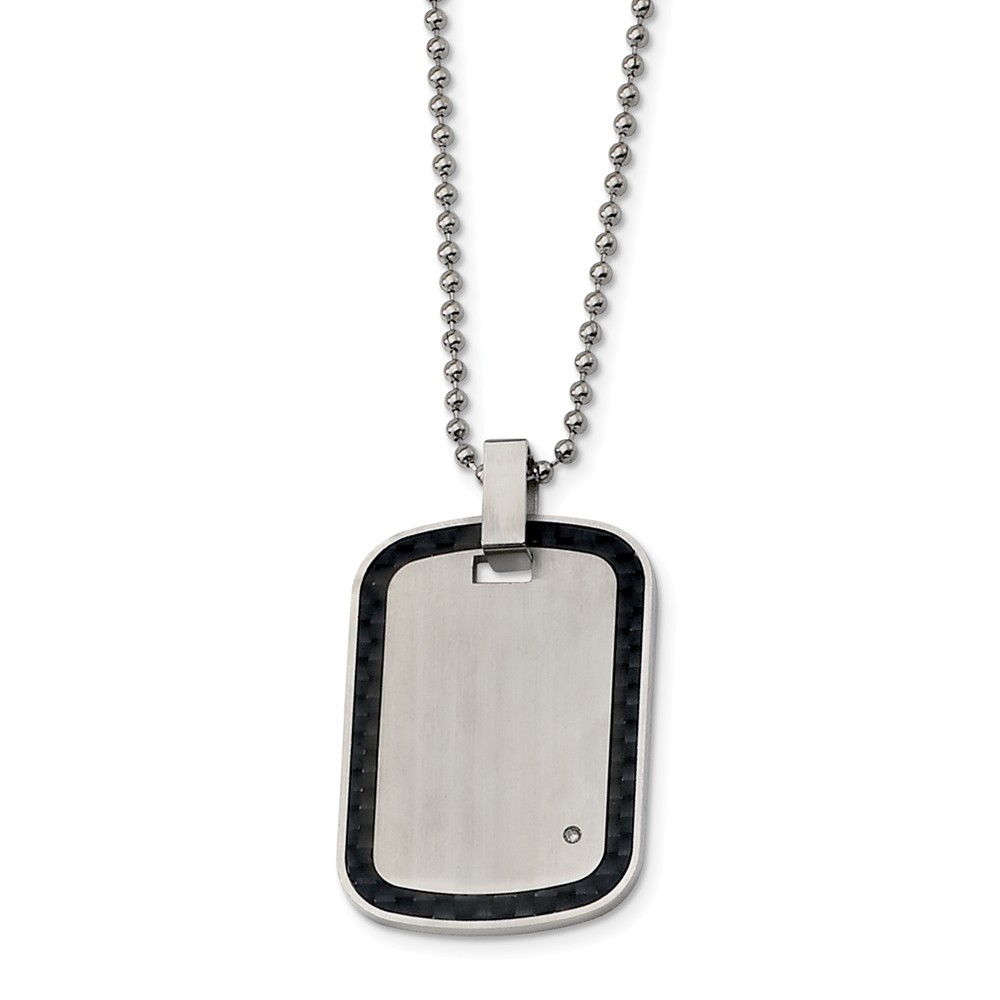 Stainless Steel, Carbon Fiber and Diamond Accent Dog Tag Necklace