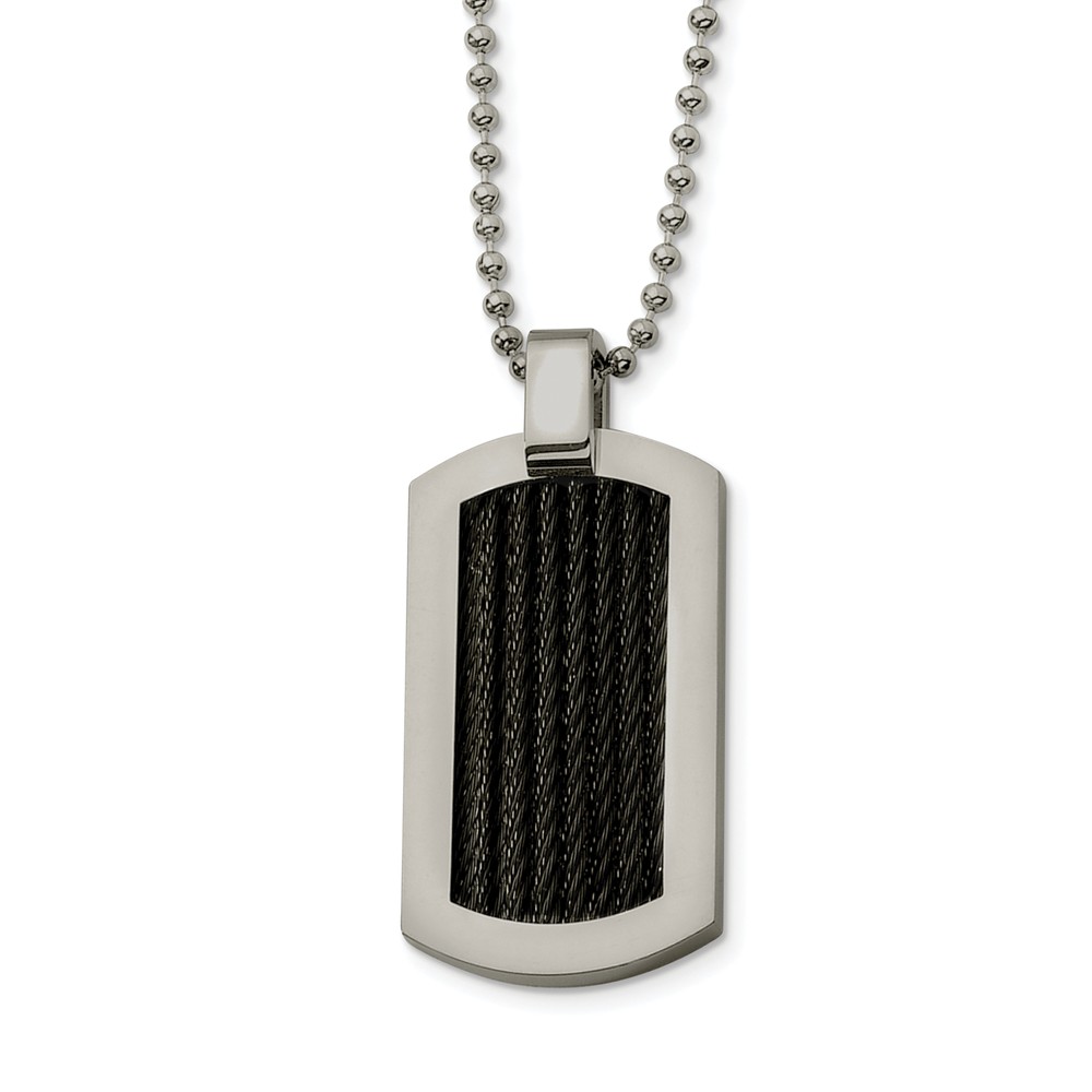 Stainless Steel and Black Cable Dog Tag Necklace