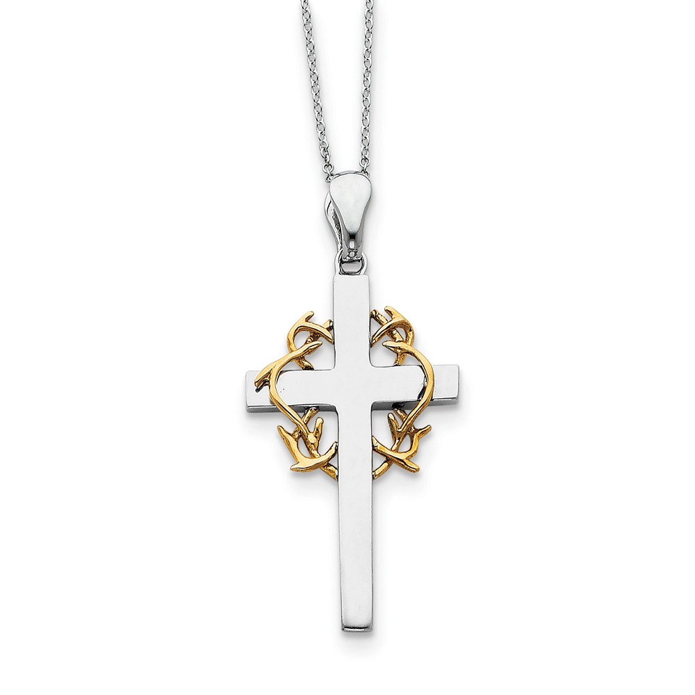 Rhodium/Gold Tone Plate Sterling Silver No Greater Love Cross Necklace