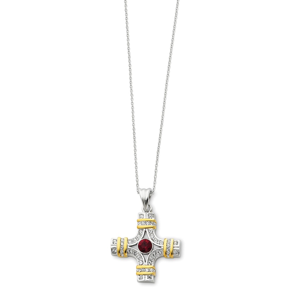 Wisdom CZ Cross Necklace in Gold Tone & Rhodium Plated Silver