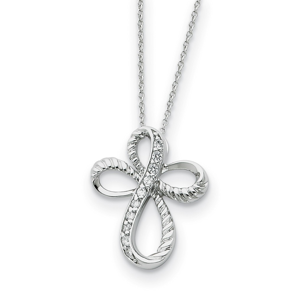 Rhodium Plated Sterling Silver & CZ Endless Hope Cross Necklace, 18in