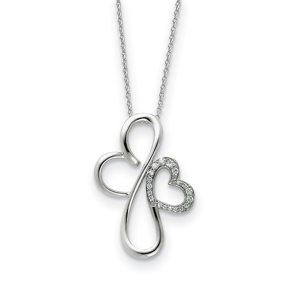 Sterling Silver & CZ Everlasting Love, Heart Cross Necklace