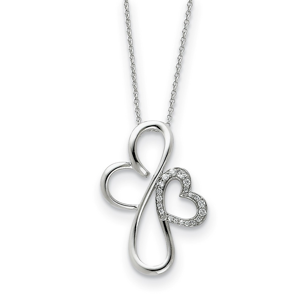 Sterling Silver &amp; CZ Everlasting Love, Heart Cross Necklace, 18 Inch