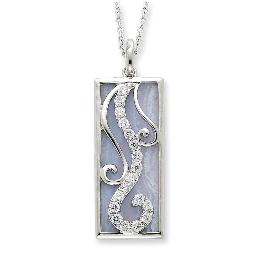 Rhodium Sterling Silver, Blue Lace Agate &amp; CZ Living Water Necklace