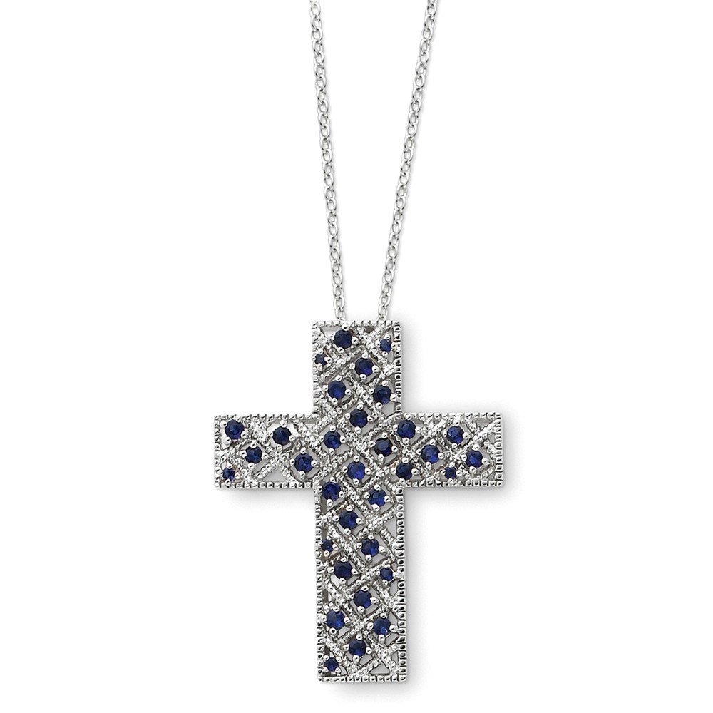 Sterling Silver September CZ Birthstone Cross Necklace, 18 Inch