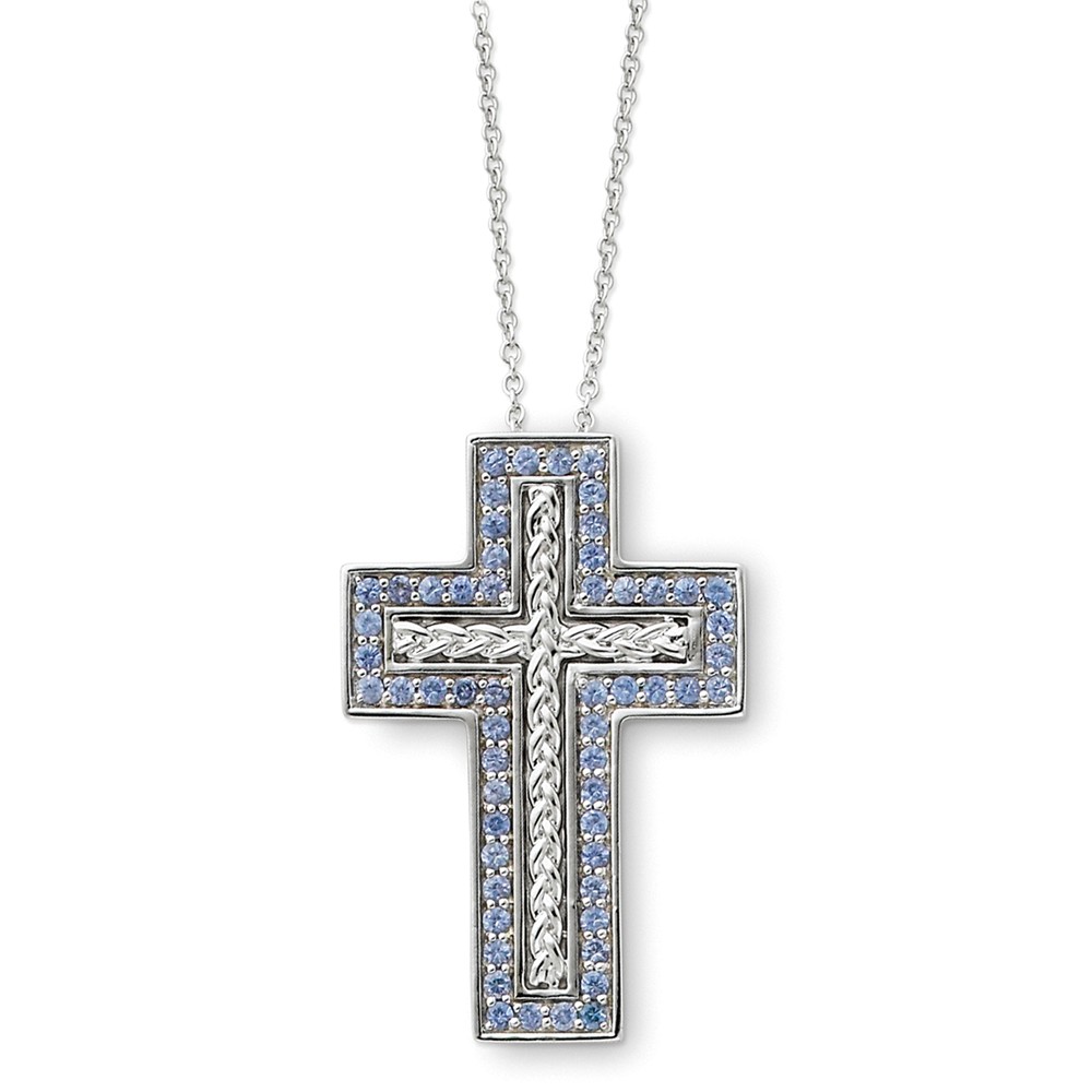 Sterling Silver December CZ Birthstone Cross Necklace, 18 Inch