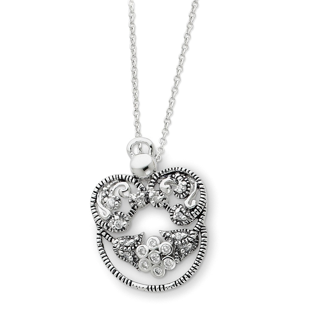 Rhodium Plated Sterling Silver & CZ Angel of Grace Necklace