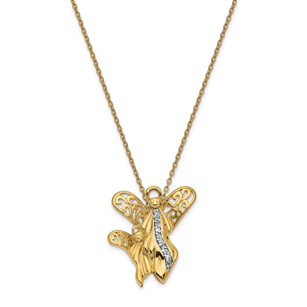 Gold Tone Plated Sterling Silver &amp; CZ Angel of Motherhood Necklace