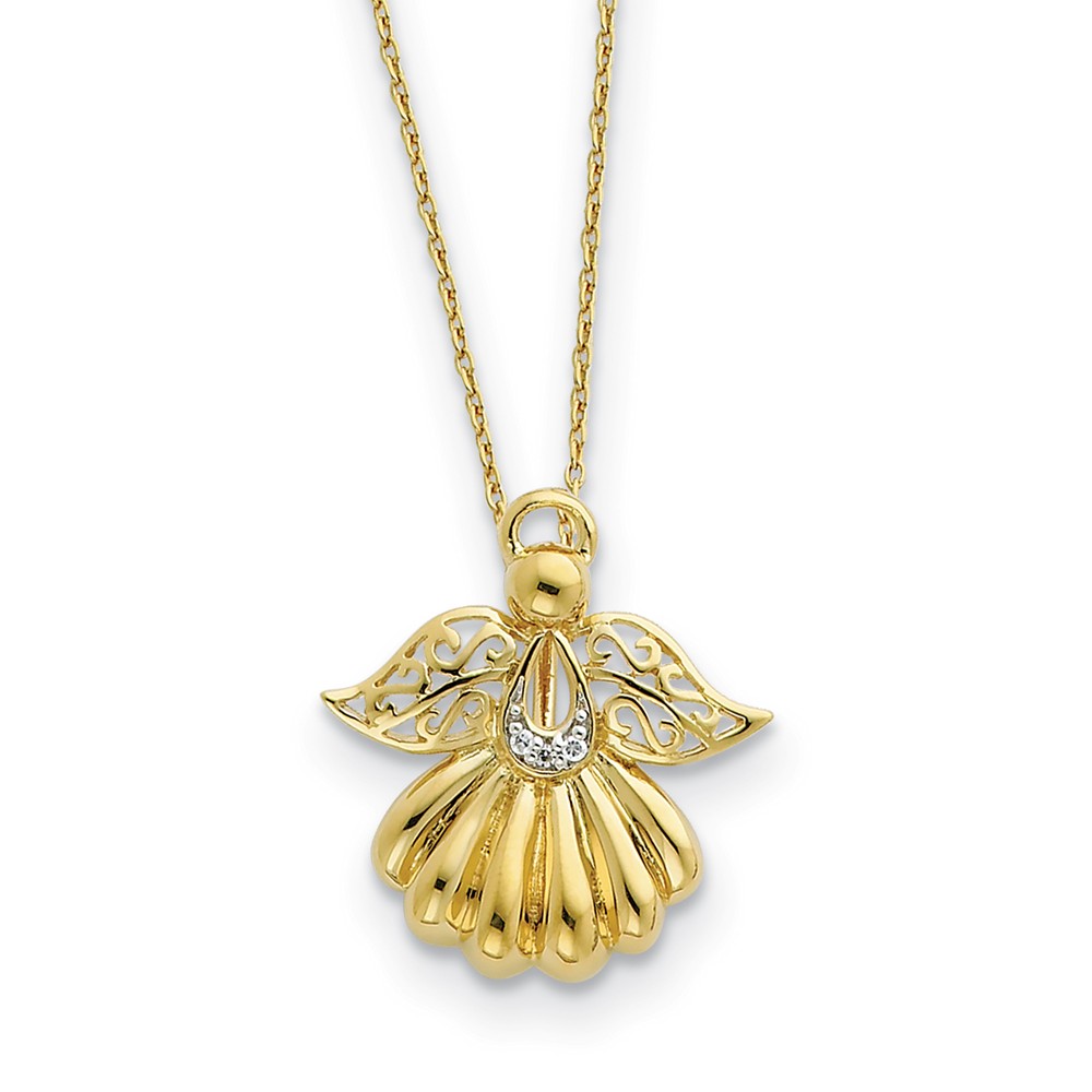 Gold Tone Plated Sterling Silver &amp; CZ Angel of Remembrance Necklace