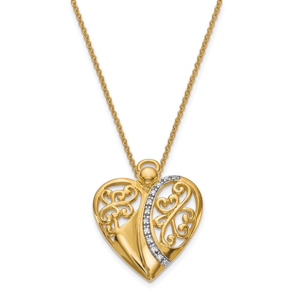 Gold Tone Plated Sterling Silver & CZ Angel of Love Necklace, 18 Inch