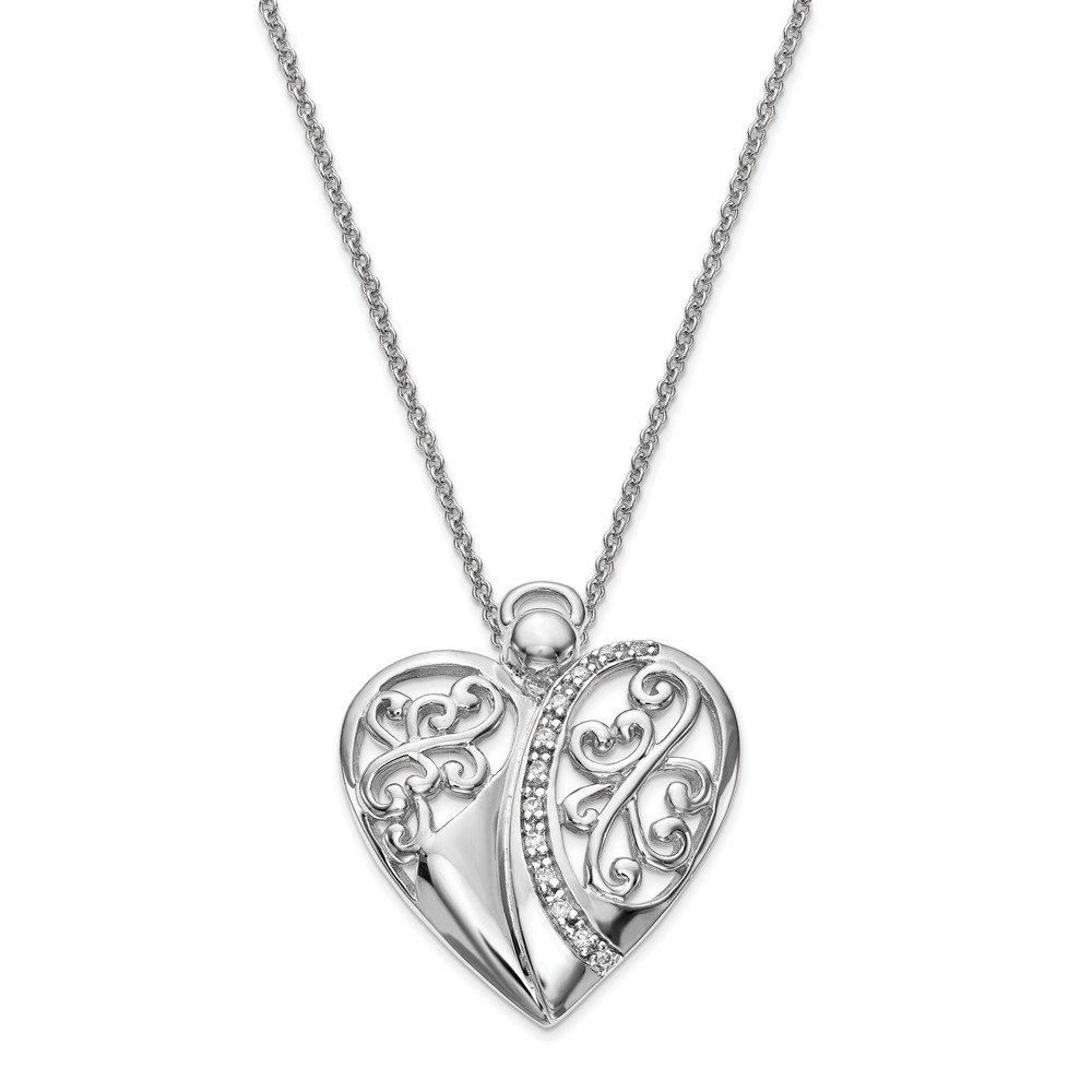 Rhodium Plated Sterling Silver &amp; CZ Angel of Love Necklace, 18 Inch