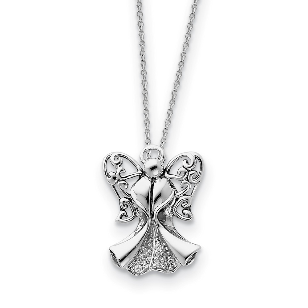 Rhodium Plated Sterling Silver &amp; CZ Angel of Strength Necklace, 18in