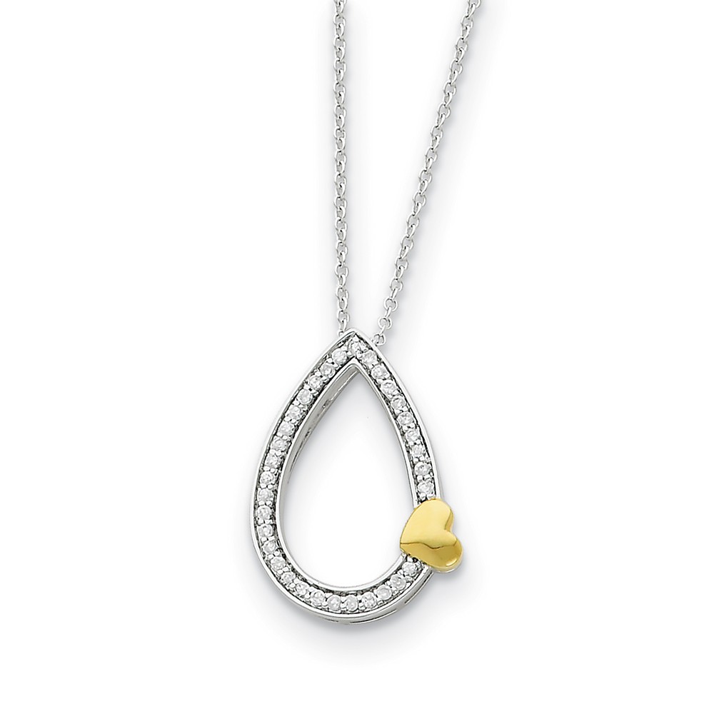 Gold Tone Plated Sterling Silver &amp; CZ Tear of Love Necklace, 18 Inch