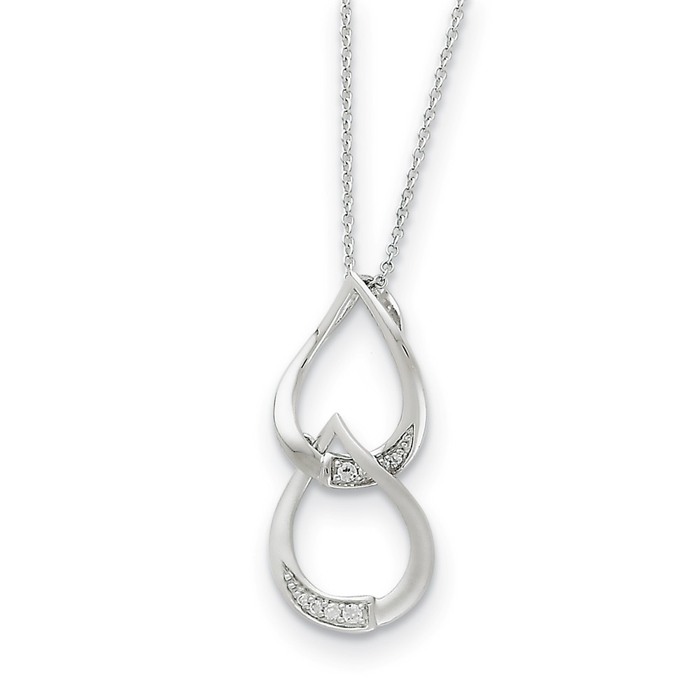 Rhodium Plated Sterling Silver & CZ Tears to Share Necklace, 18 Inch