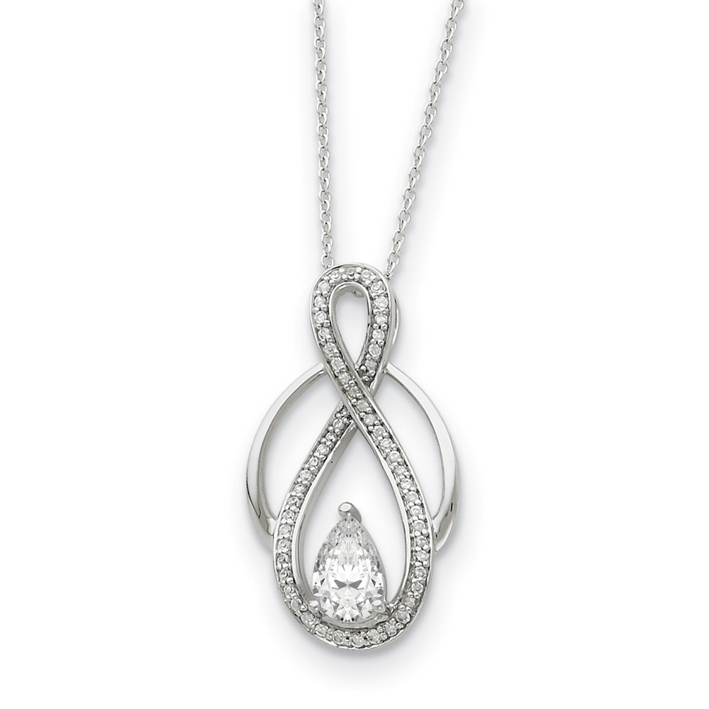 Rhodium Plated Sterling Silver &amp; CZ Tear of Strength Necklace, 18 Inch