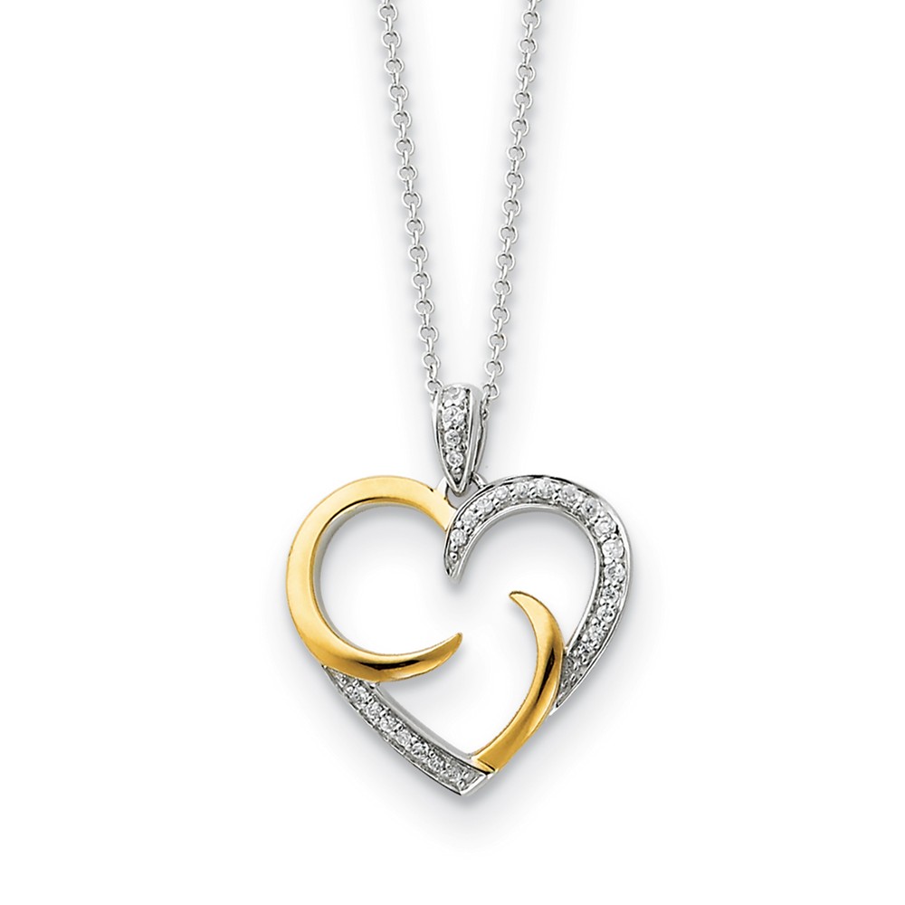 Rhodium &amp; Gold Tone Plated Silver &amp; CZ The Arms of Love Heart Necklace