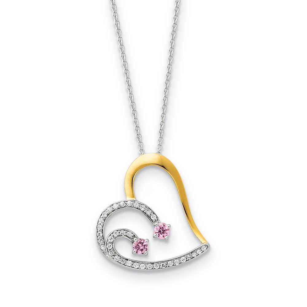 Rhodium &amp; Gold Tone Plated Silver &amp; CZ Forever by Your Side Necklace