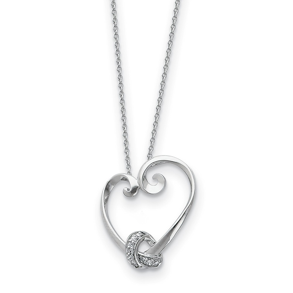 Rhodium Plated Sterling Silver &amp; CZ Love Knots Heart Necklace, 18 Inch