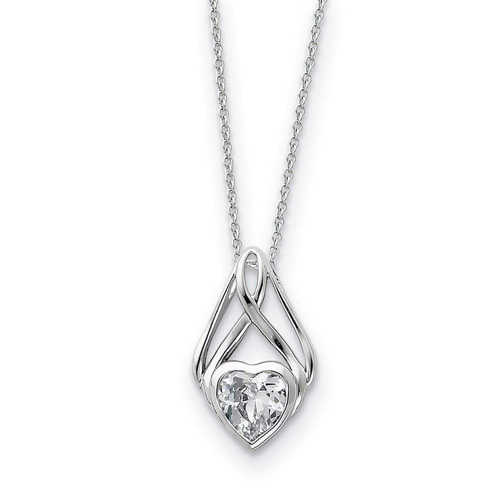 Rhodium Sterling Silver & CZ Wrapped Around My Heart Necklace, 18 Inch