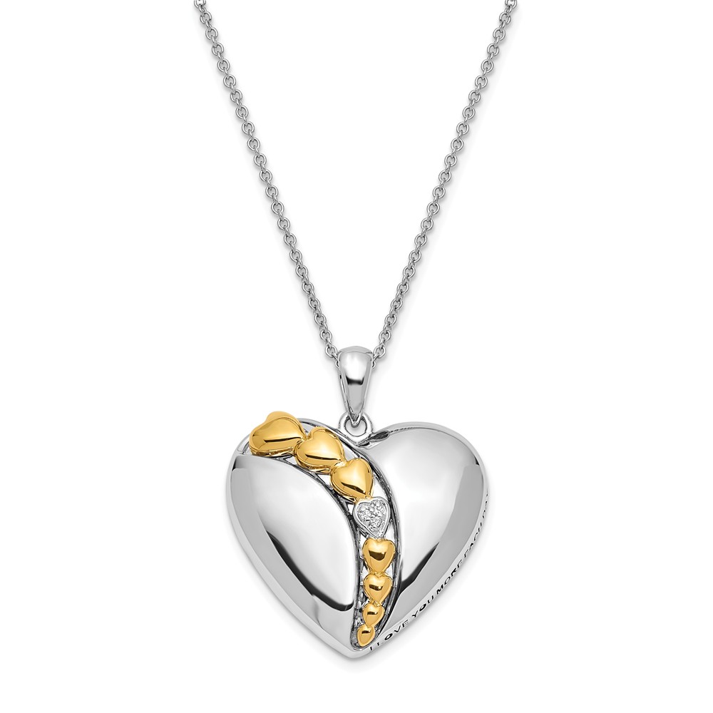 Rhodium &amp; Gold Tone Plated Sterling Silver &amp; CZ Heart Necklace, 18 In.