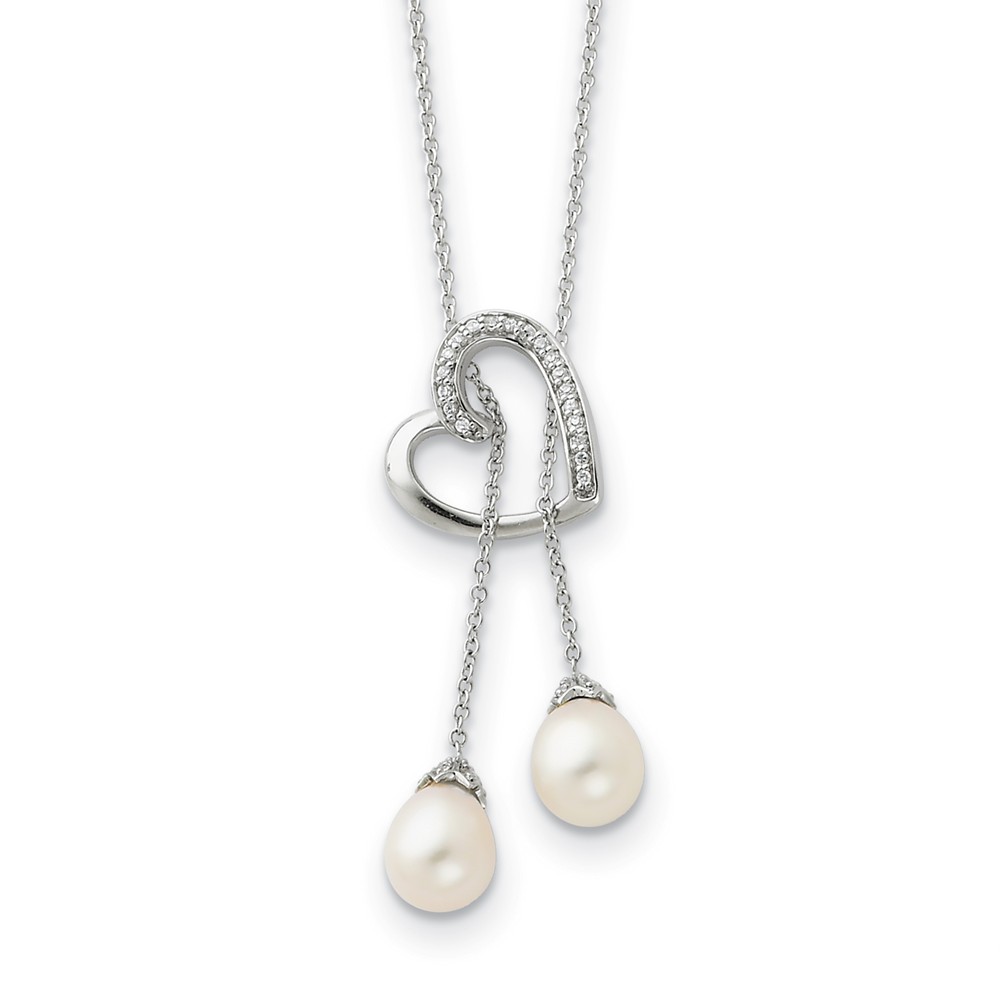 Sterling Silver, FW Cultured Pearl & CZ Two Become One Lariat Necklace