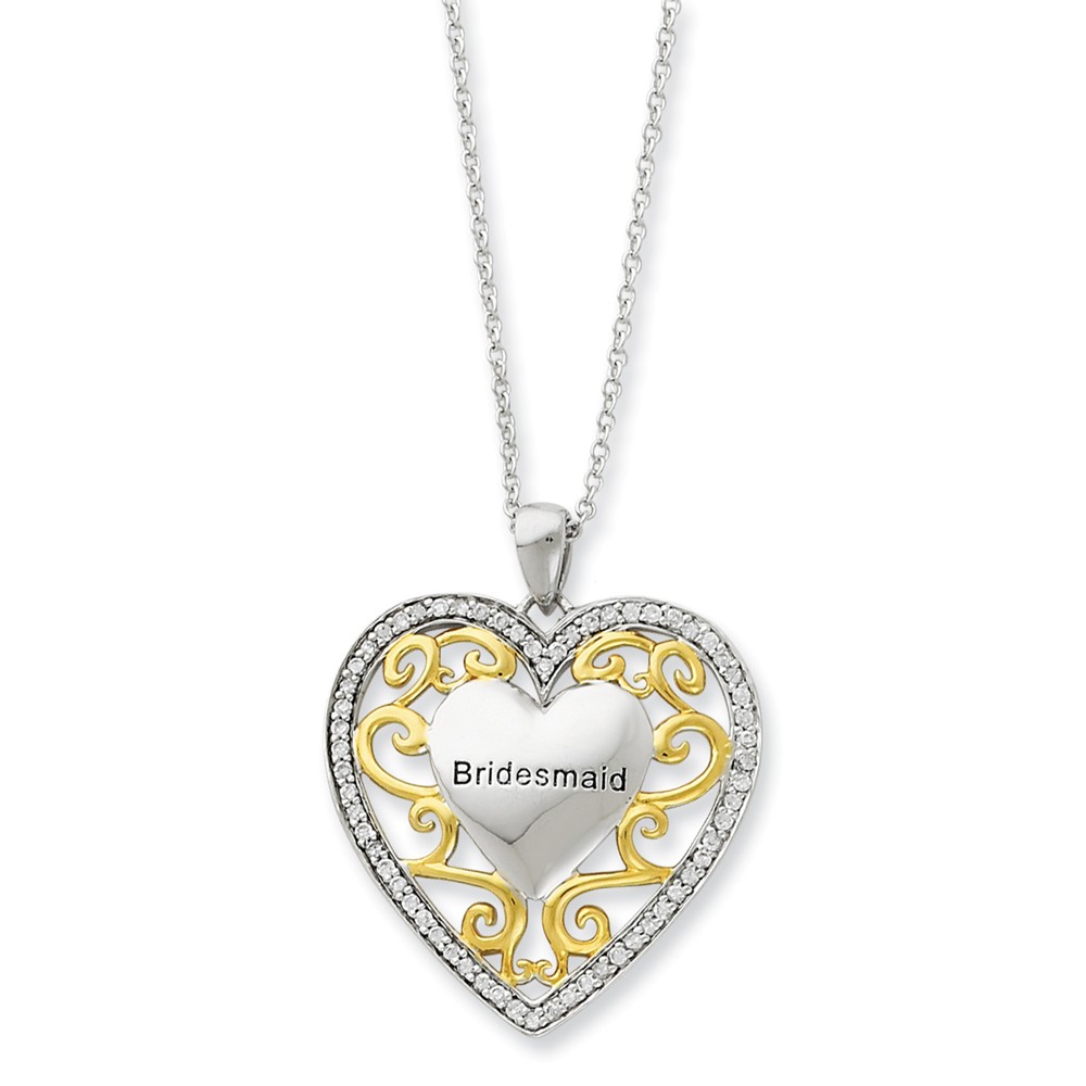 Rhodium & Gold Tone Plated Silver, CZ Bridesmaid Necklace
