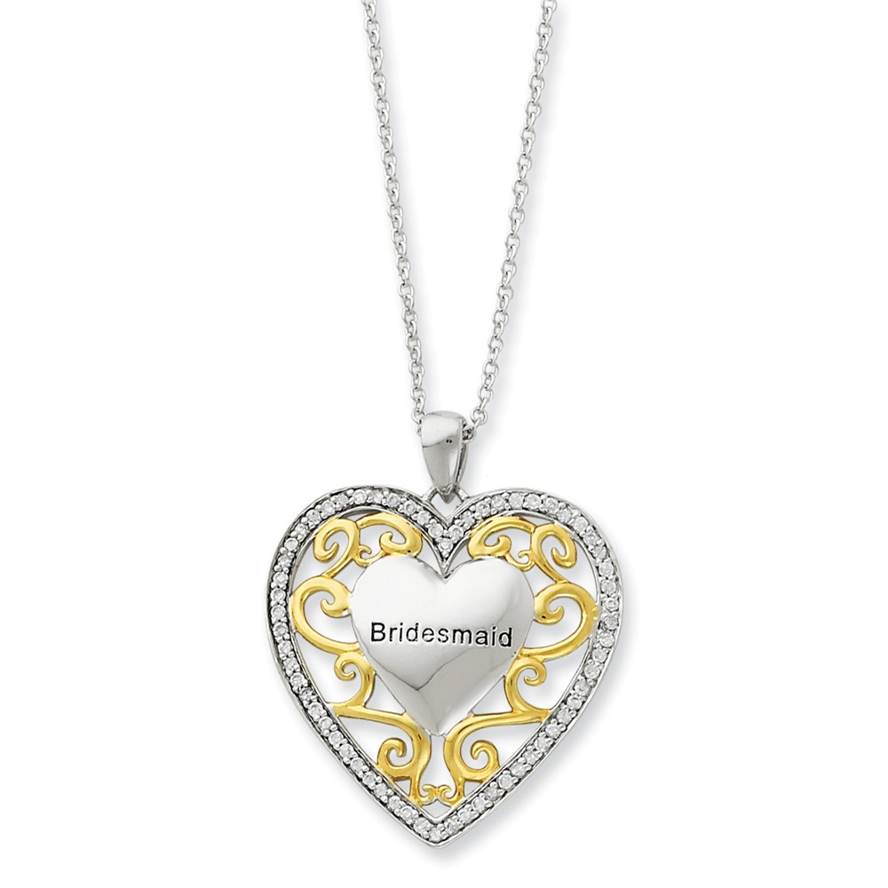 Rhodium &amp; Gold Tone Plated Silver, CZ Bridesmaid Necklace, 18 Inch