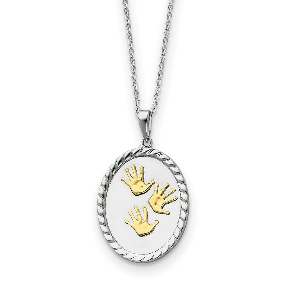Rhodium & Gold Tone Plated Sterling Silver Hand Prints Necklace, 18 In Rhodium & Gold Tone Plated Sterling Silver Hand Prints Necklace, 18 In