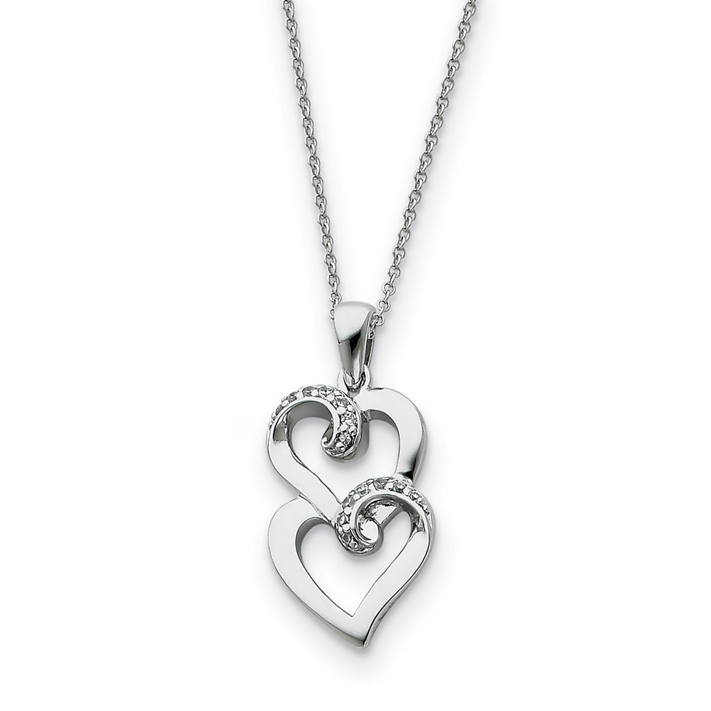 Sterling Silver &amp; CZ Sisters, Friends Forever, Heart Necklace, 18 Inch