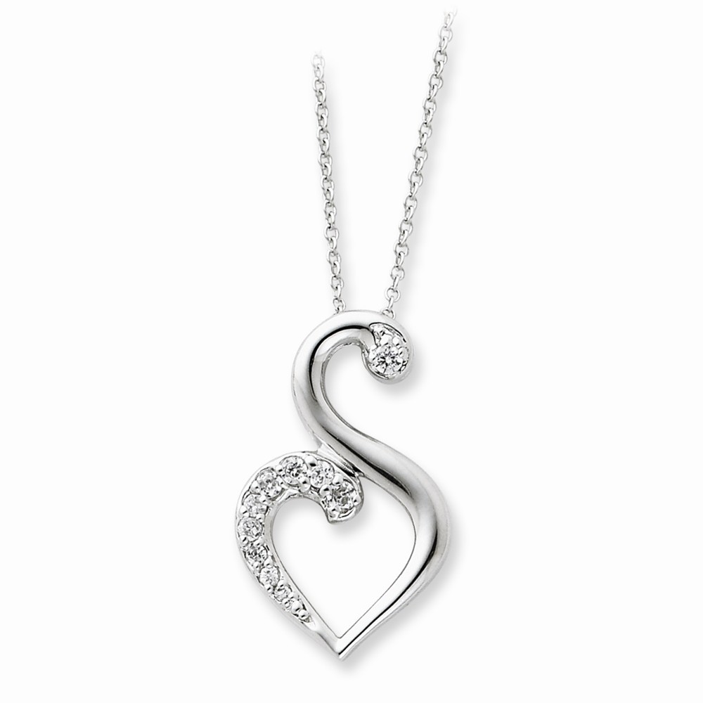 Sterling Silver &amp; CZ Journey of Friendship Heart Necklace, 18 Inch