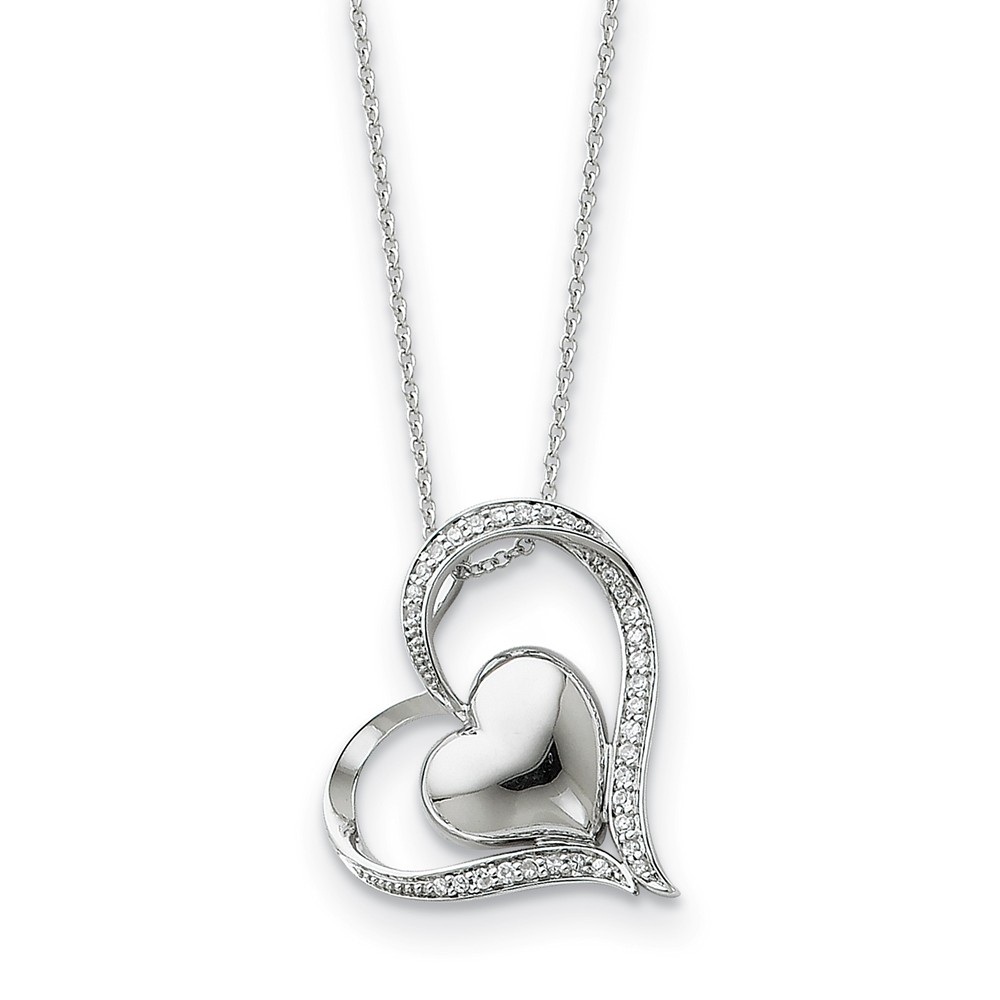 Rhodium Plated Sterling Silver &amp; CZ In My Heart Necklace, 18 Inch