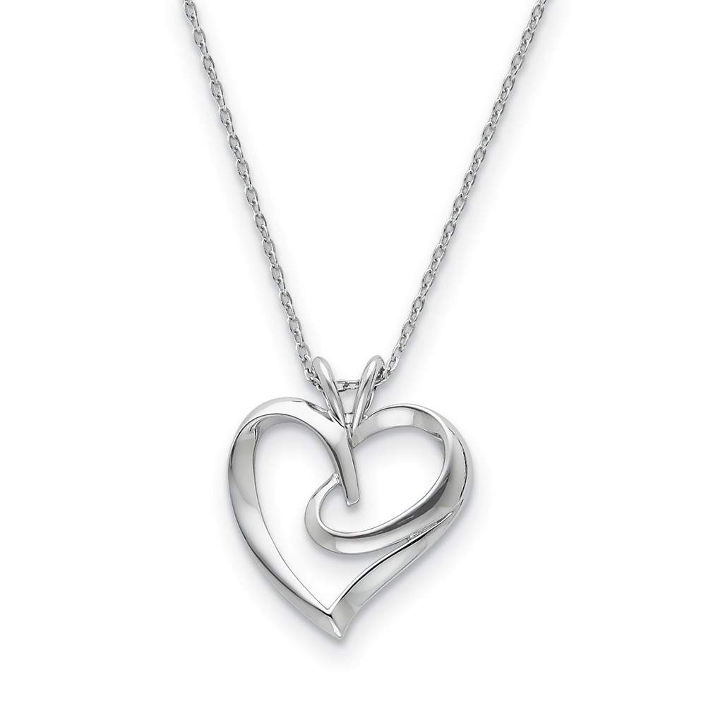 Rhodium Plated Sterling Silver Hugging Heart Necklace