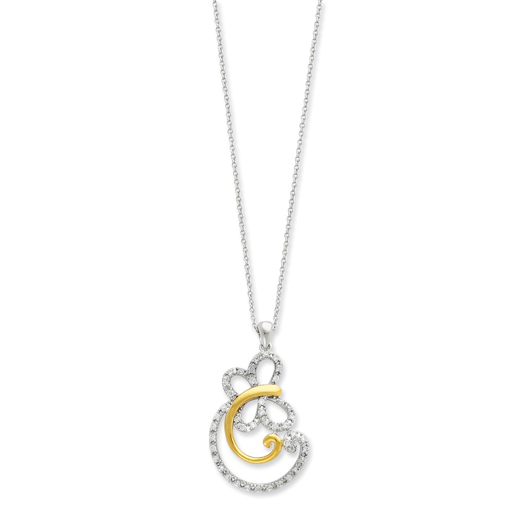 Rhodium &amp; Gold Tone Plated Silver &amp; CZ Carefree Butterfly Necklace