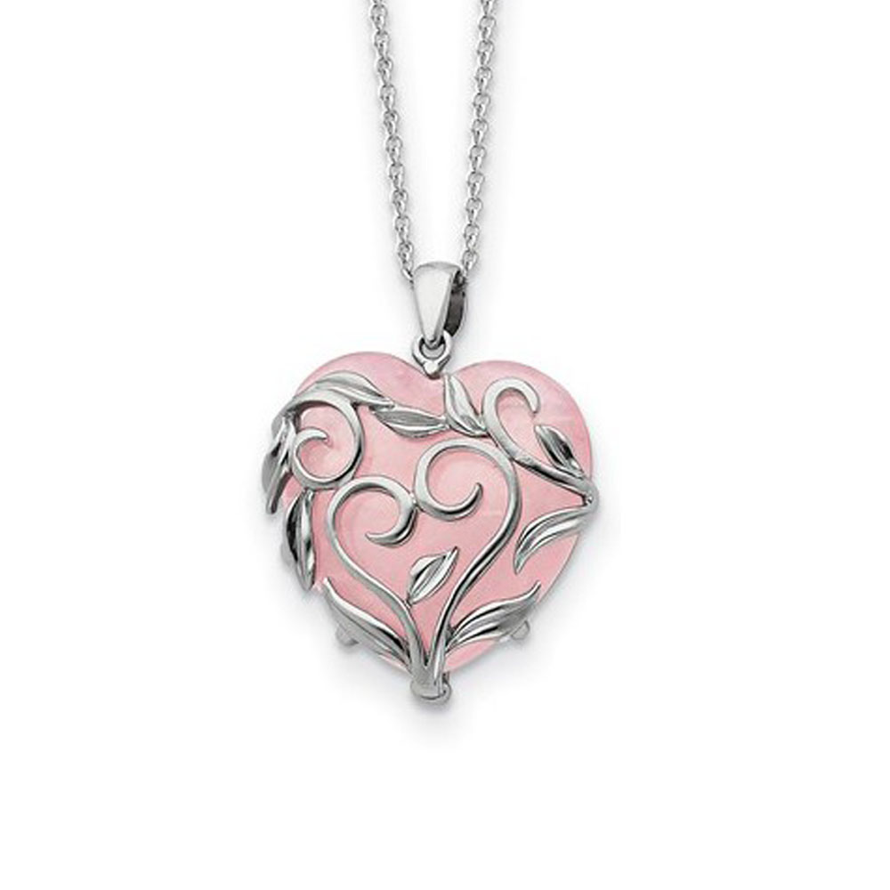 Rhodium Plated Sterling Silver & Rose Quartz Generous Heart Necklace