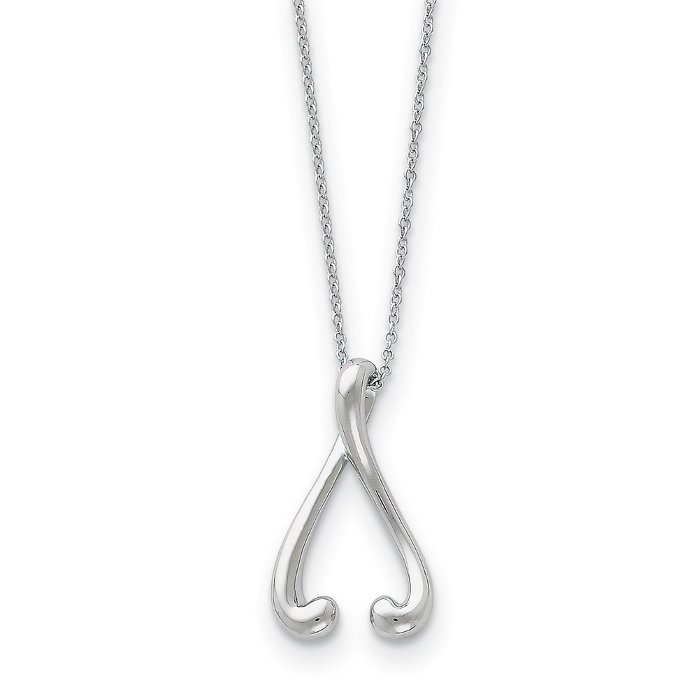 Rhodium Plated Sterling Silver Wishbone Necklace