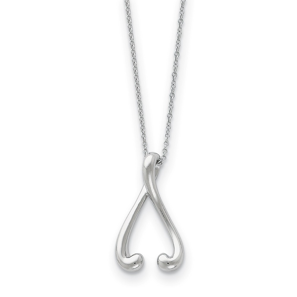 Rhodium Plated Sterling Silver Wishbone Necklace, 18 Inch