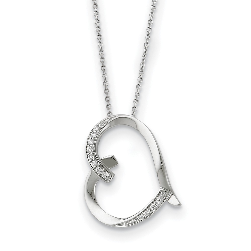 Rhodium Plated Sterling Silver & CZ Love You Mom Heart Necklace, 18 In