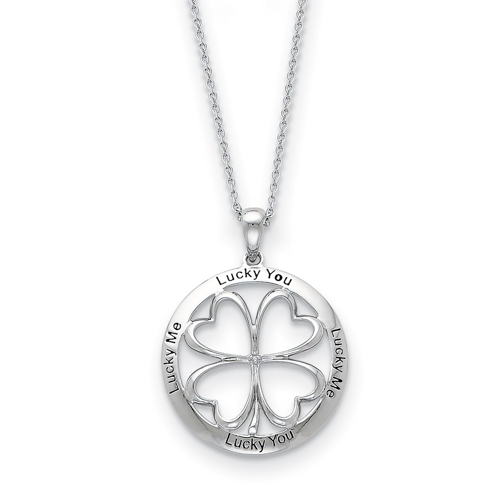 Sterling Silver &amp; CZ Lucky Me, Lucky You, Friendship Necklace, 18 Inch