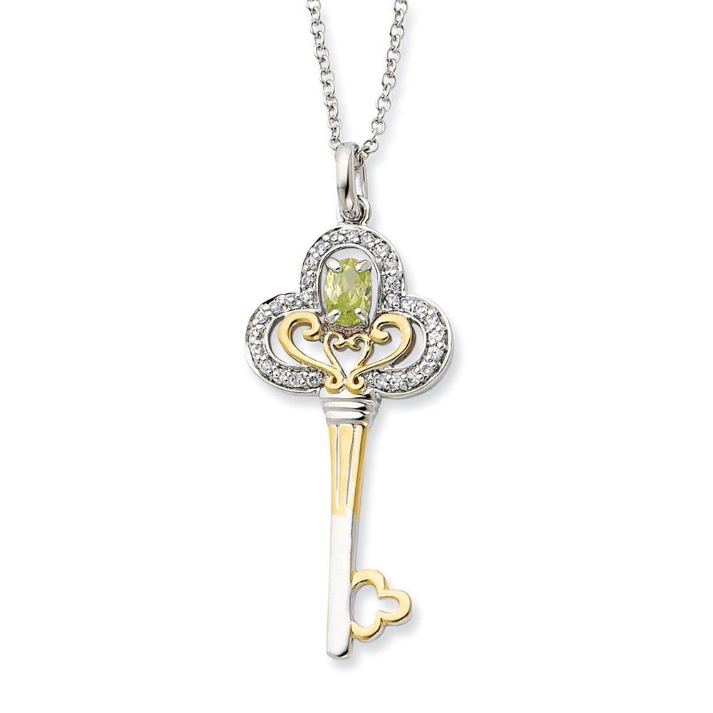 Rhodium &amp; Gold Tone Plated Sterling Silver Aug CZ Birthstone Necklace