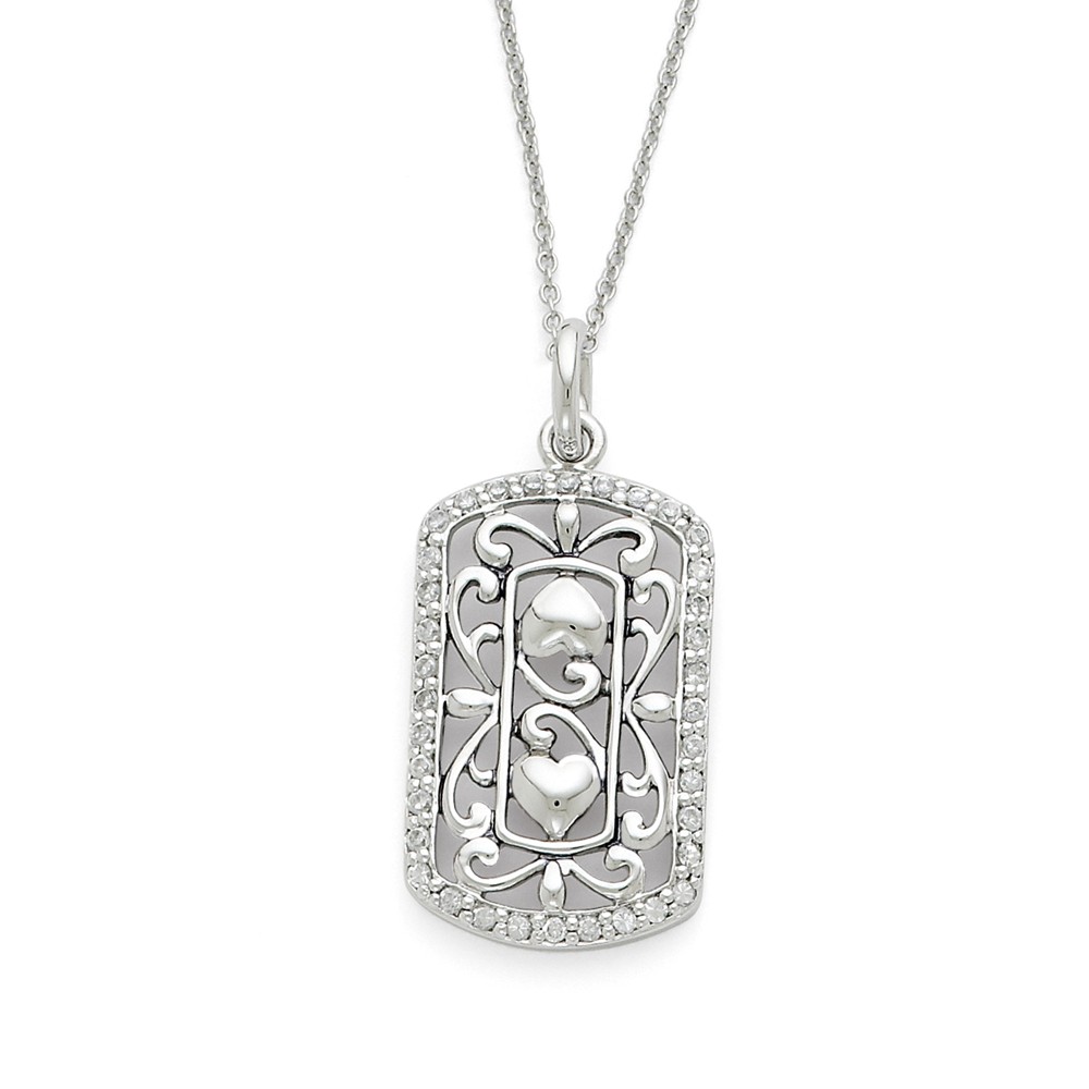 Rhodium Plated Sterling Silver & CZ Thankful for You Necklace