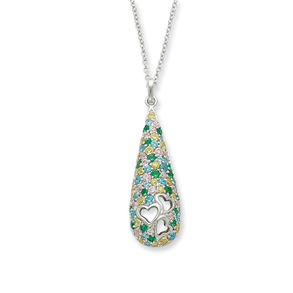 Rhodium Plated Sterling Silver & CZ Cheerdrop Necklace