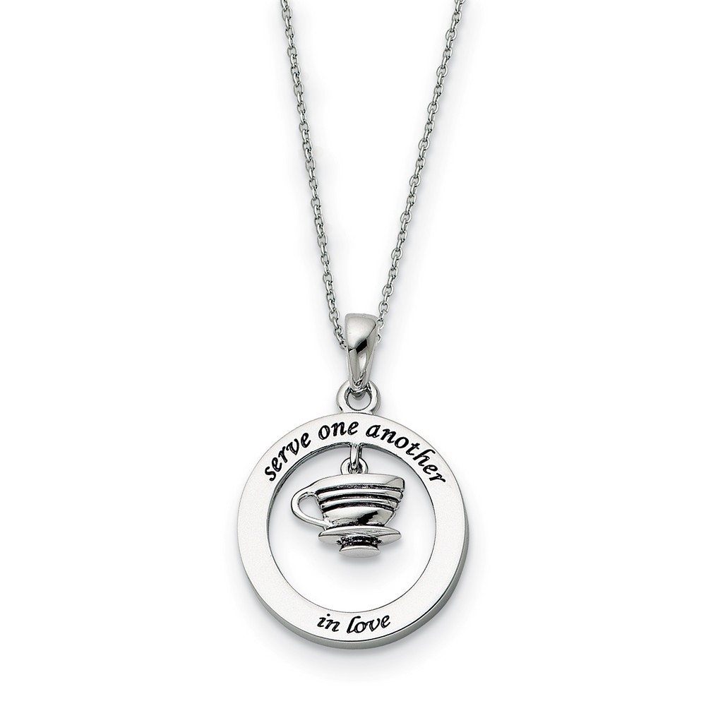 Rhodium Plated Sterling Silver Serve One Another in Love Necklace