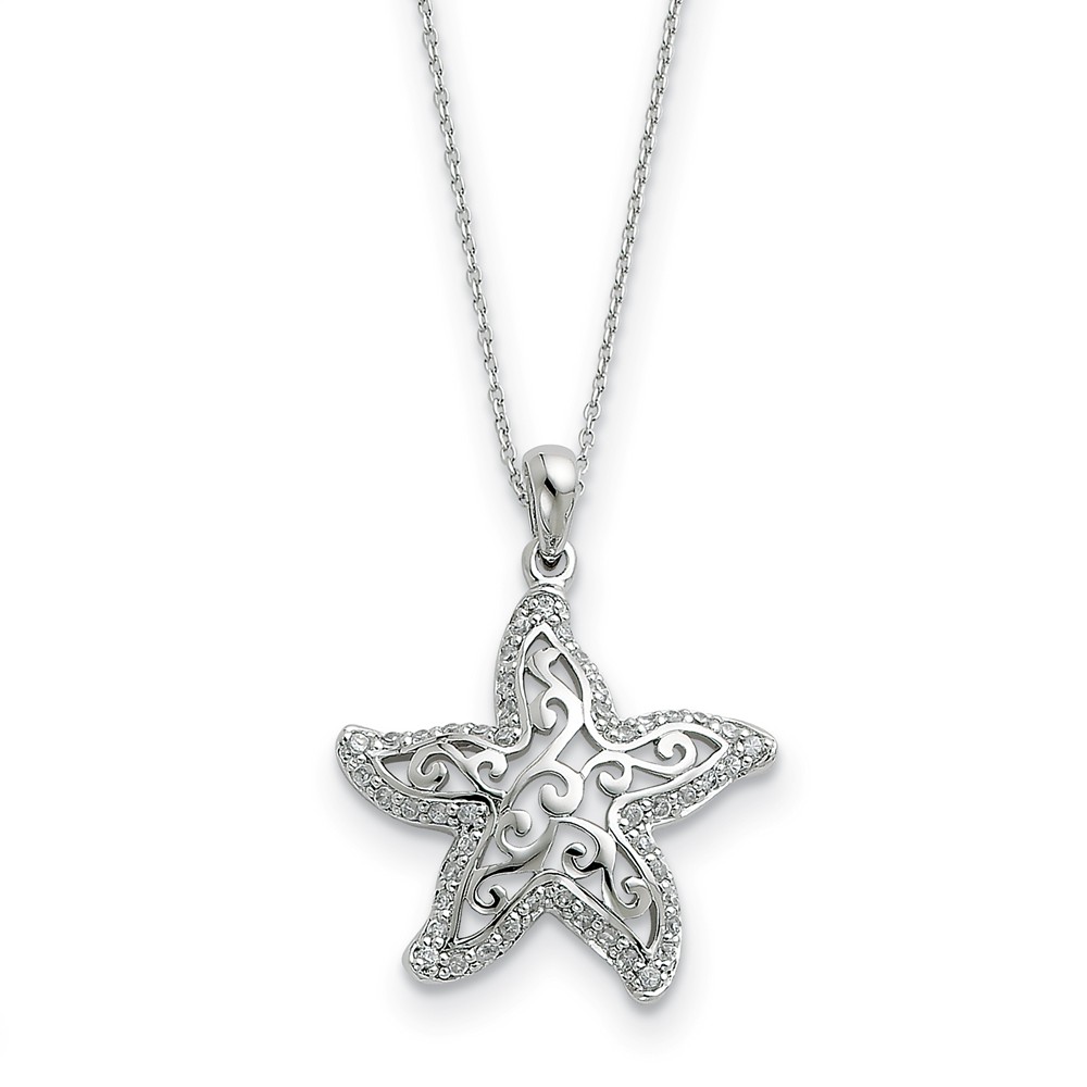 Rhodium Sterling Silver & CZ Make a Difference Starfish Necklace