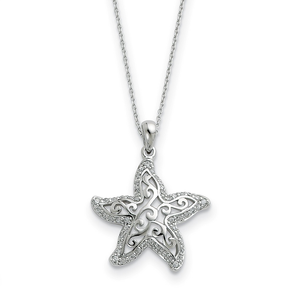 Rhodium Sterling Silver & CZ Make a Difference Starfish Necklace, 18in