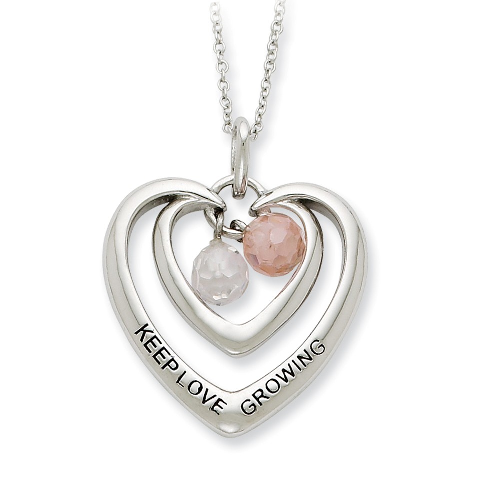 Sterling Silver & CZ, Keep Love Growing Double Heart Necklace