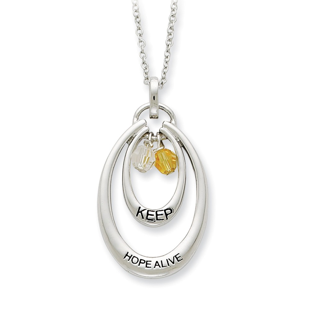 Sterling Silver & CZ, Keep Hope Alive Double Oval Necklace, 18 Inch